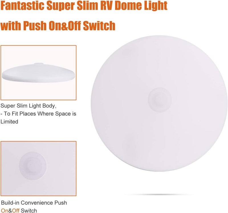 FACON 2-Pack Ultra Slim 3.5'' 12V RV Puck Lights w/Switch, SY-SM35 3400K Warm White LED Interior Lights for RVs, Camper Van, Boats, 12V Dome Light Fixture – cETL Certified - Image 3
